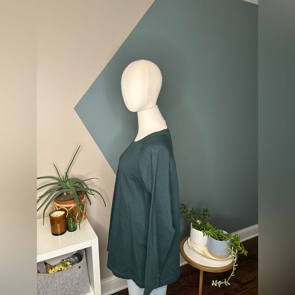 Eileen Fisher Green Raglan Sleeve Top Minimalist Organic Cotton Blend Medium - Picture 4 of 13